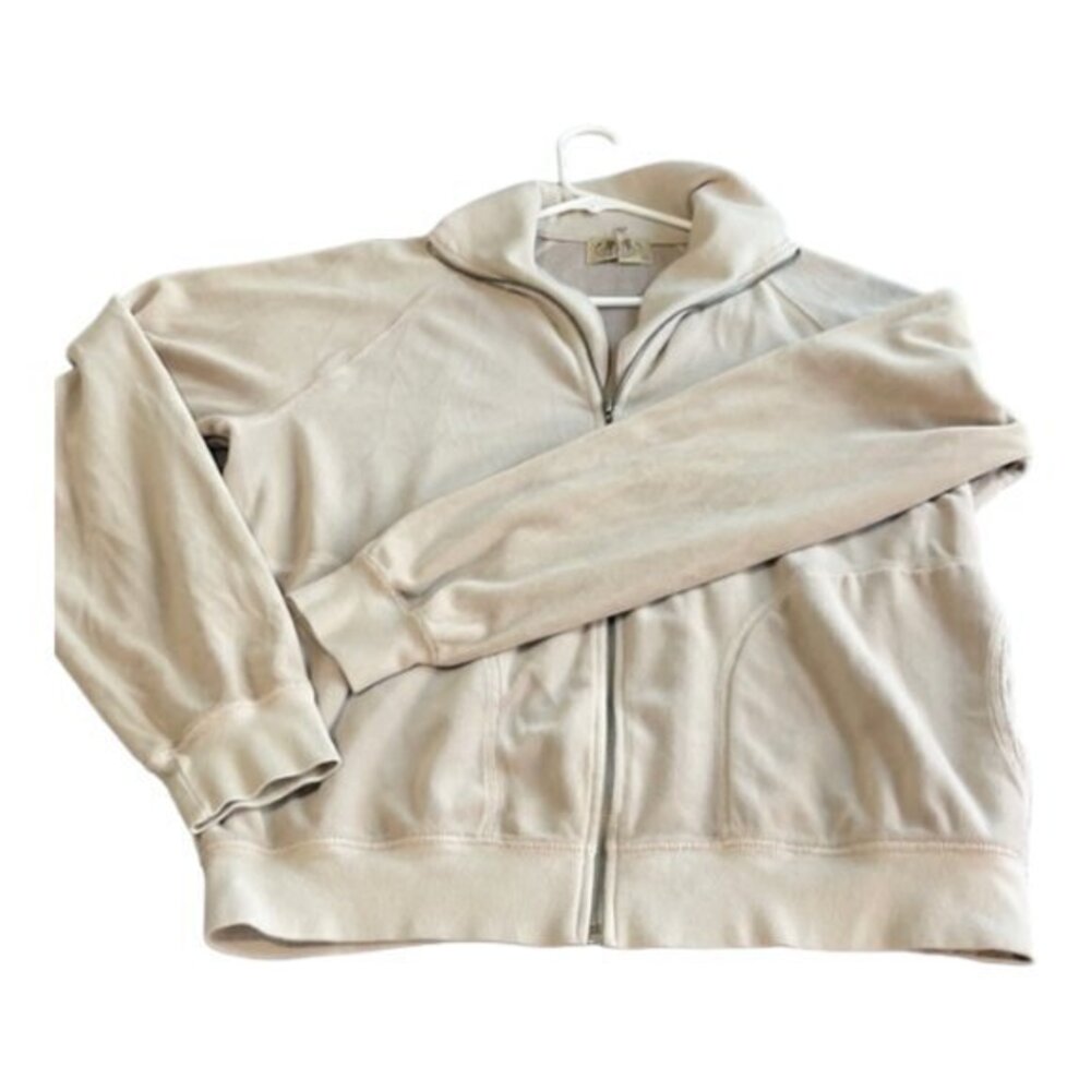 Y2K Vintage Juicy Couture Beige Track Velour Velvet Jacket Size Large #6950